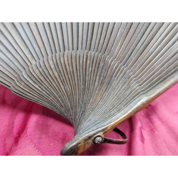 Eventail pliant espagnol ancien, Brins en bois et tissu marron fonce, Accessoire de flamenco, Objet de collection Valencia siecl