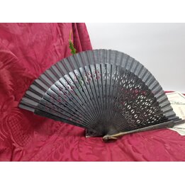 Abanico de Mano Abanico Plegable Ventaglio Español Madera Calada Negra Tela Luto Flamenco Accesorio España Siglo XX