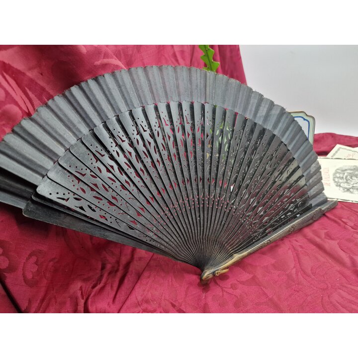 Ventaglio Pieghevole Ventaglio a Mano Abanico Spagnolo Legno Nero Tessuto Lutto Flamenco Accessorio Spagna Secolo XX