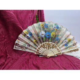 Vintage Handwaaier Handgeschilderd Bloemenpatroon Vergulde Waaierspijlen Spaanse Stijl Handwaaier Decoratie 22 cm