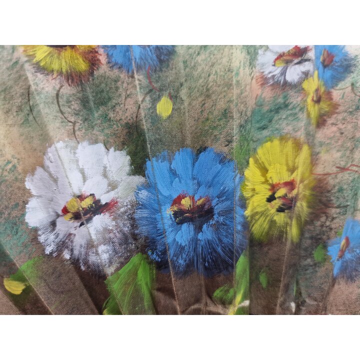 Vintage Faecher Handgemaltes Blumendekor Vergoldete Staebe Spanischer Stil Handfaecher Theater Accessoire 22 cm