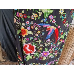 Manton de Manila, Sciarpone Spagnolo, Scialle di Seta Ricamato a Mano su Due Lati con Fiori e Uccelli, Flamenco, Sposa