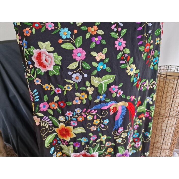 マントン デ マニラ スペイン製 シルク ショール 両面手刺繍 花と鳥 フラメンコ ピアノカバー ウェディング ブライダル