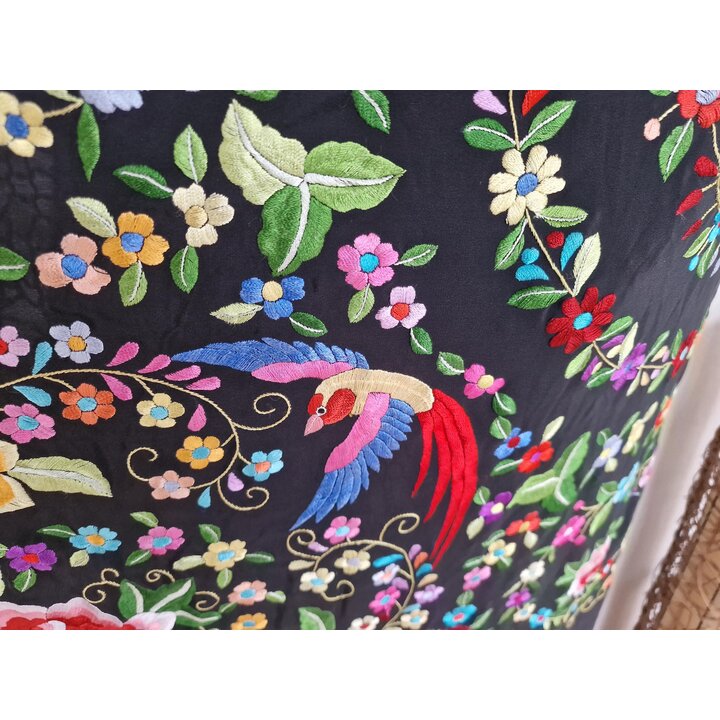 マントン デ マニラ スペイン製 シルク ショール 両面手刺繍 花と鳥 フラメンコ ピアノカバー ウェディング ブライダル