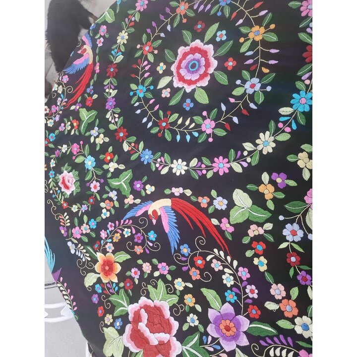 マントン デ マニラ スペイン製 シルク ショール 両面手刺繍 花と鳥 フラメンコ ピアノカバー ウェディング ブライダル