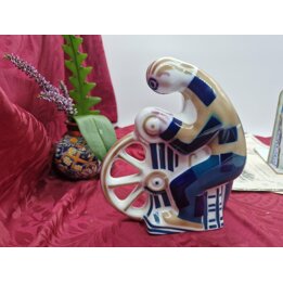 Figura de porcelana, Escultura decorativa Sargadelos El Afilador, Personaje tradicional gallego, Pintado a mano azul cobalto, Vi
