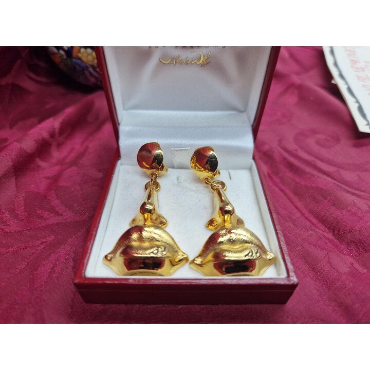Orecchini a Clip Vintage Salvador Dali Parfums, Naso e Labbra Dorati Surrealisti, Edizione Promozionale Anni 80 con Scatola Orig