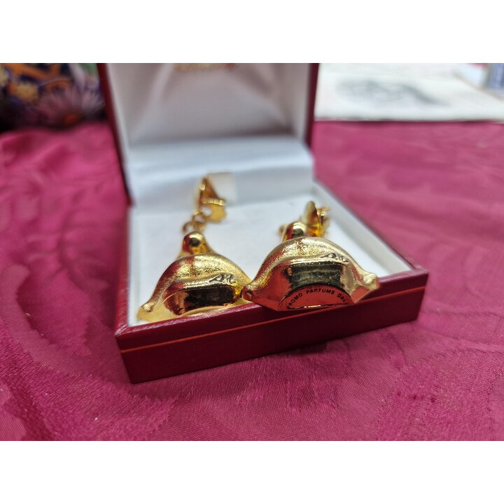 Vintage Salvador Dali Parfums Clip-On Oorringen, Vergulde Surrealistische Lippen en Neus Oorclips, Promo Editie Jaren 80 in Orig