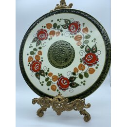 Schramberg SMF Tirol Cake Plate & Serving Platter, West German Art Pottery, Hand-Painted Red Rose 32cm, 1970s Vintage Majolica