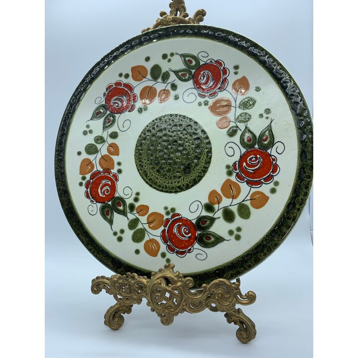 シュランベルク SMF チロル ケーキ皿 & 大皿 西ドイツ製 ハンドペイント 薔薇柄 32cm レトロ 陶器 1970年代 ヴィンテージ ドイツ マヨリカ皿 食器 ギフト