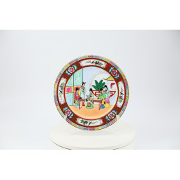 Vintage Famille Rose Porzellanteller - Chinesische Hofszene