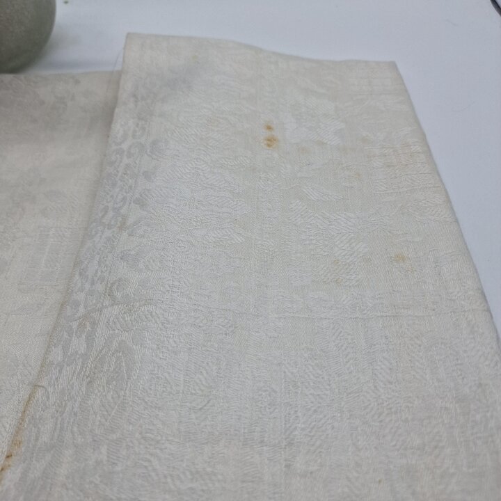 Toalha de Linho Jacquard Antiga Anos 20 com Monograma Cubista PC - Não Lavada