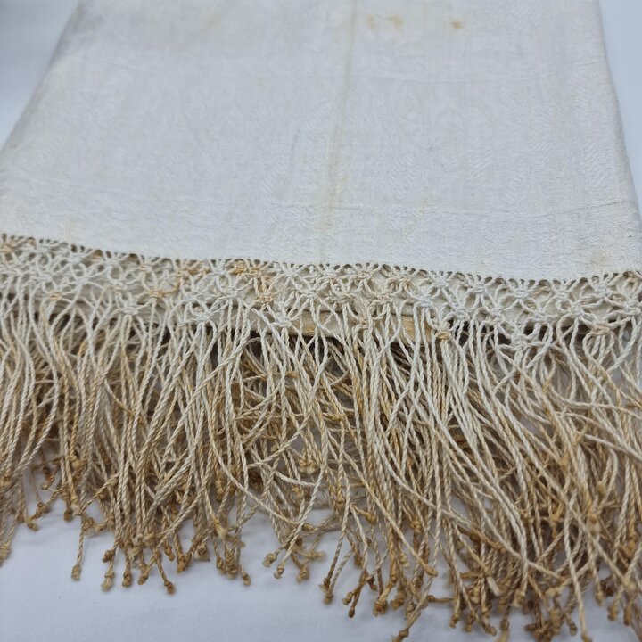 Toalha de Linho Jacquard Antiga Anos 20 com Monograma Cubista PC - Não Lavada