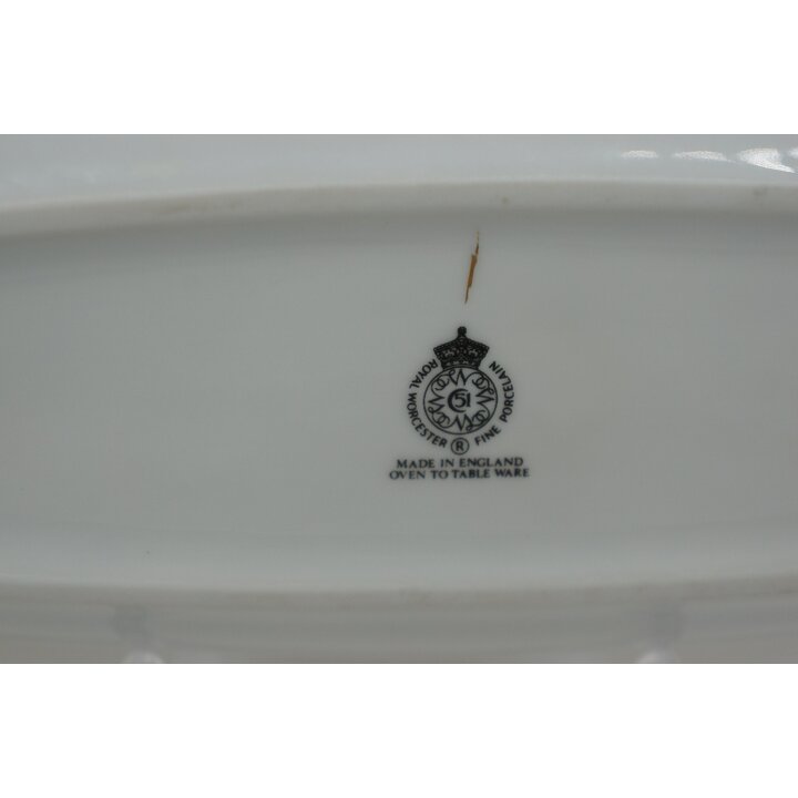 Royal Worcester Evesham King Size Egg Coddler and Oval Plate Set, Vintage English Porcelain Tableware, Fruit and Gold Trim, 1970