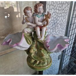 Sitzendorf German porcelain centerpiece with cherubs and flowers, antique cabinet decor, 19th century, circa 1890
