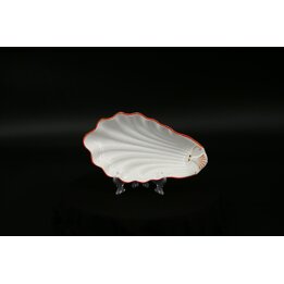 Salsiera a Conchiglia, Piatto Antipasto Villeroy e Boch Mettlach, Ceramica Bianco Rosso Coquille, 24cm Antico Circa 1900