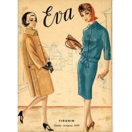 Magazyn Eva Figurin Jesień Zima 1959, Hiszpańska Księga Wykrojów, Academia A.E.I. San Sebastián, Ilustracje w Stylu Mid-Century
