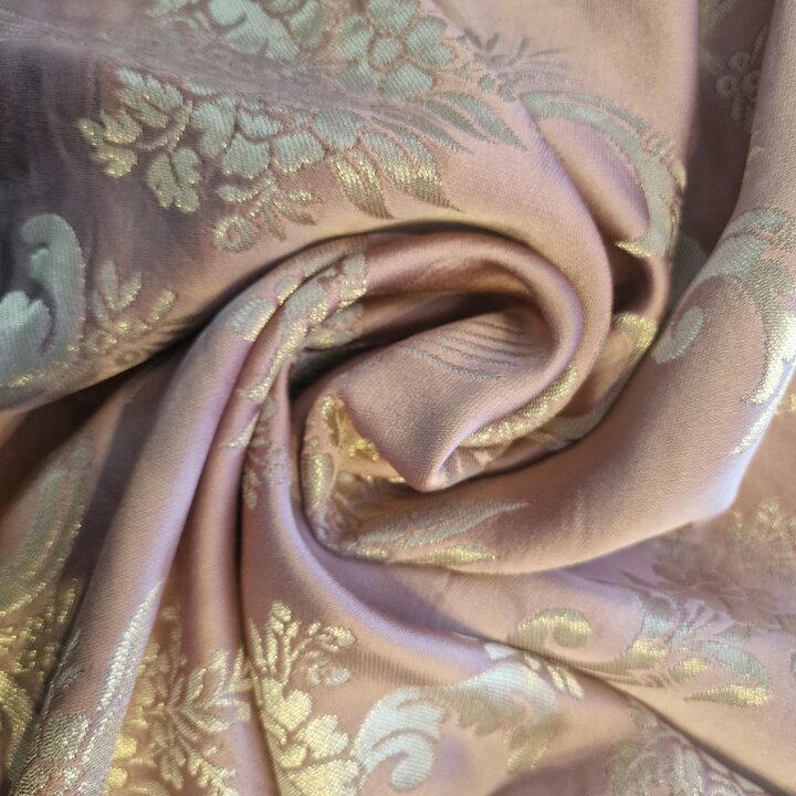 Vintage Spanish Fallera Fabric - Lilac Damask Gold Brocade - 51" 130cm Wide - vintage jacquard - Luxury Interior Upholstery & Cr