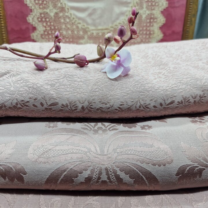 Vintage Spanish Fallera Fabric - Lilac Damask Gold Brocade - 51" 130cm Wide - vintage jacquard - Luxury Interior Upholstery & Cr