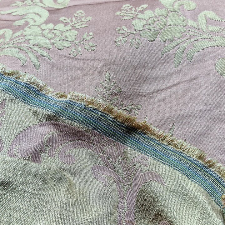 Vintage Spanish Fallera Fabric - Lilac Damask Gold Brocade - 51" 130cm Wide - vintage jacquard - Luxury Interior Upholstery & Cr