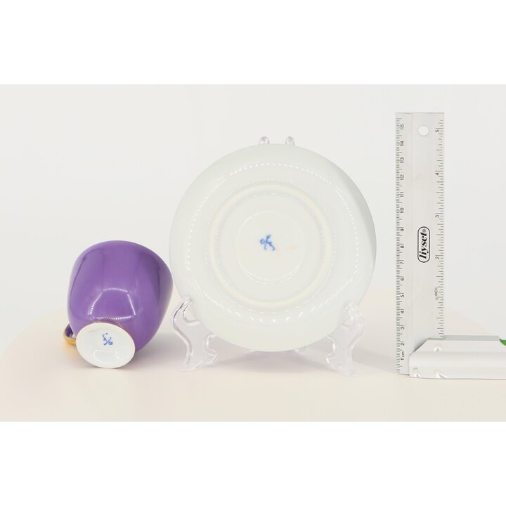 フュルステンベルグ 古美術 磁器 カップとソーサー セット 1910年 ドイツ製 アンティーク ライラック ゴールド マイセン様式 高級食器 美品