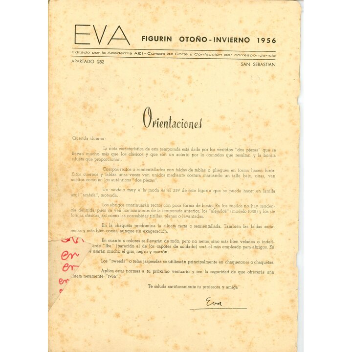 Eva Figurin 1956 винтажный испанский журнал мод, гид по стилю Осень Зима, Academia AEI Сан-Себастьян, выкройки середины века