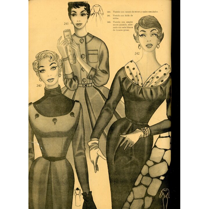 Eva Figurin 1956 винтажный испанский журнал мод, гид по стилю Осень Зима, Academia AEI Сан-Себастьян, выкройки середины века