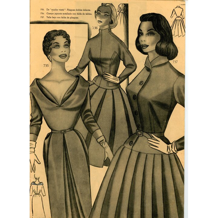 エヴァ・フィグリン 1956年 ヴィンテージスペインファッション雑誌 秋冬スタイルガイド サン・セバスティアンAEIアカデミー 世紀半ばの裁縫パターン