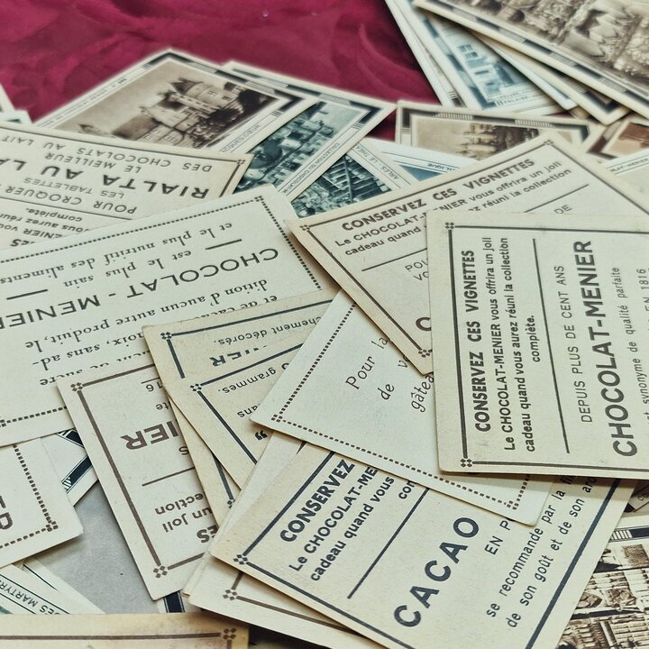 Vintage Sammelkarten, Werbekarten Chocolat Menier Europäische Monumente Serie, Konvolut von 240 Stück, Mid Century Ephemera