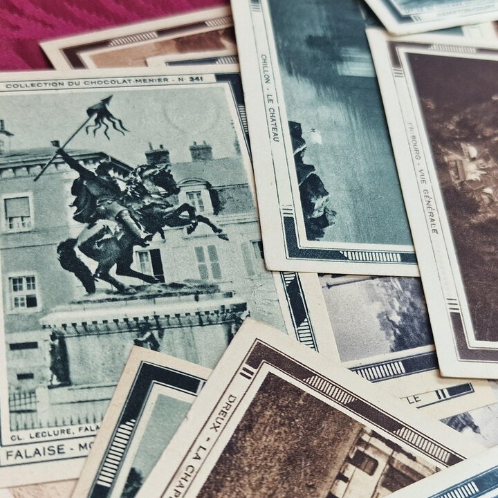 Коллекционные карточки винтаж, вкладыши Chocolat Menier серия Достопримечательности Европы, набор 240 штук, ретро реклама