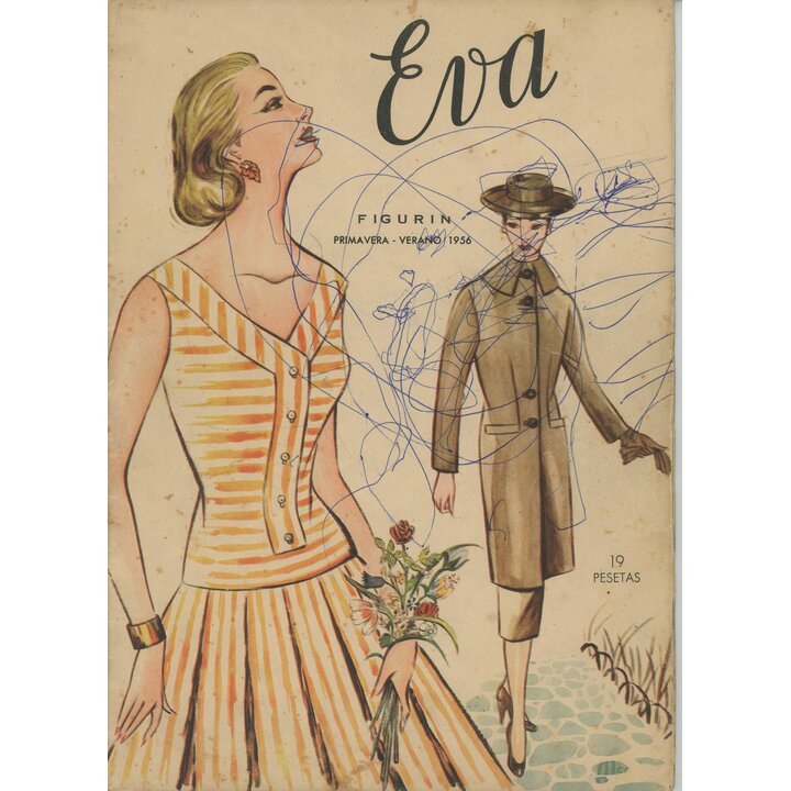Revista Patrones de Costura Eva 1956, Libro de Moda Vintage Mid Century, Academia AEI San Sebastián, Figurín Primavera Verano