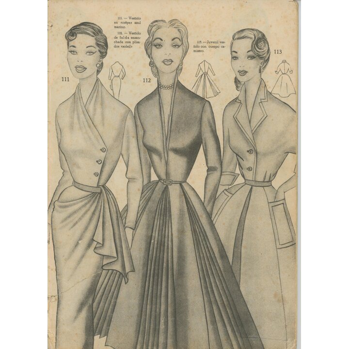 Revista de Moda Española Antigua c. 1950s, Ilustraciones Alta Costura Mid Century, Patrones Estilo New Look, Ephemera