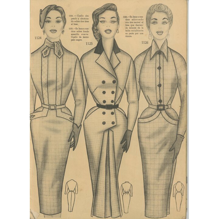 Revista de Moda Española Antigua c. 1950s, Ilustraciones Alta Costura Mid Century, Patrones Estilo New Look, Ephemera