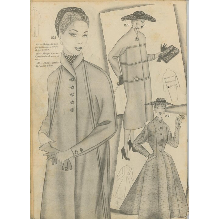 Vintage Spaans Modetijdschrift ca. 1950, Mid Century Haute Couture Illustraties, New Look Stijl Patronen, Ephemera