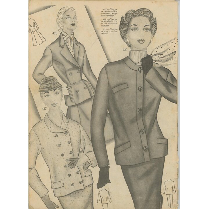 Vintage Spanisches Modemagazin ca. 1950er, Mid Century Haute Couture Illustrationen, New Look Stil Muster, Ephemera