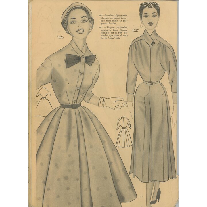 Revista de Moda Espanhola Vintage c. 1950, Ilustrações de Alta Costura Mid Century, Moldes Estilo New Look, Efeméride