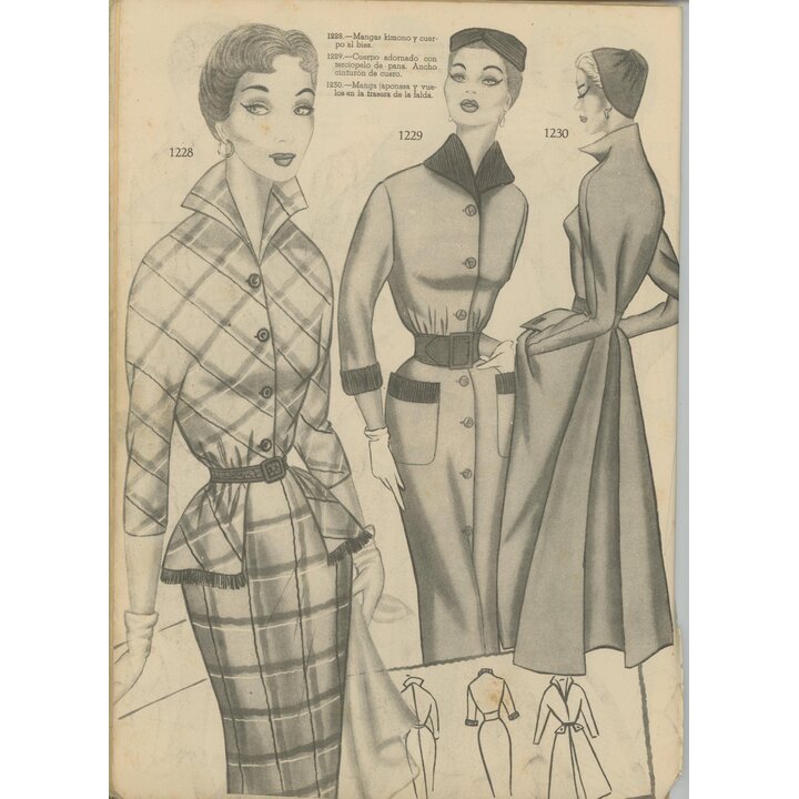 Revista de Moda Espanhola Vintage c. 1950, Ilustrações de Alta Costura Mid Century, Moldes Estilo New Look, Efeméride