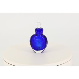 Frasco de Perfume Vintage em Vidro Azul Cobalto com Flor Interna - Cristal Maciço - Década de 1990