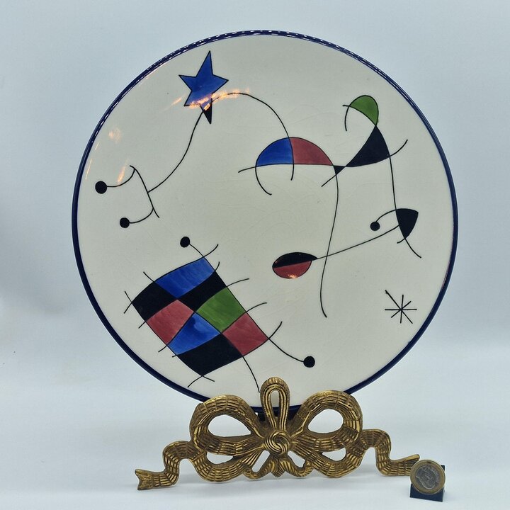 壁掛け飾り皿 セラマール スペイン ジョアン ミロ様式 手描き陶器 26.5 cm ビンテージ 抽象シュルレアリスム アート 1970年代
