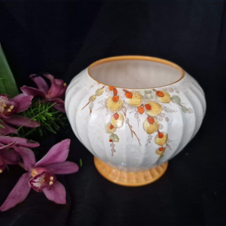 Vase Art Déco Crown Devon Fieldings - Céramique Anglaise Années 30 - Décor Floral Peint à la Main