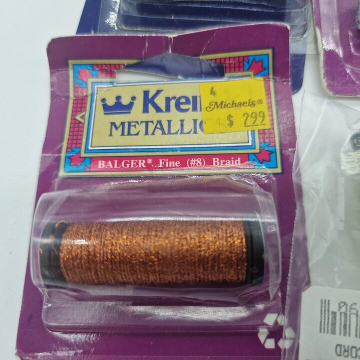 Lot of 10 Vintage Kreinik Balger Metallic Embroidery Threads - Gold and Silver and Royal Blue - Blending Filament and Braid No. 