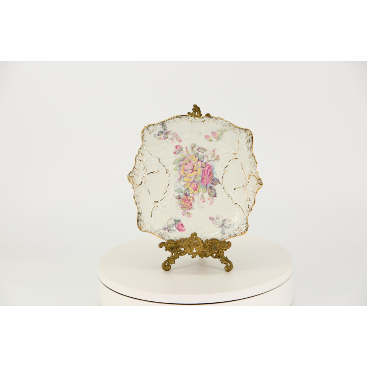 Decorative Porcelain Plate with Rose Motif, 1970s
