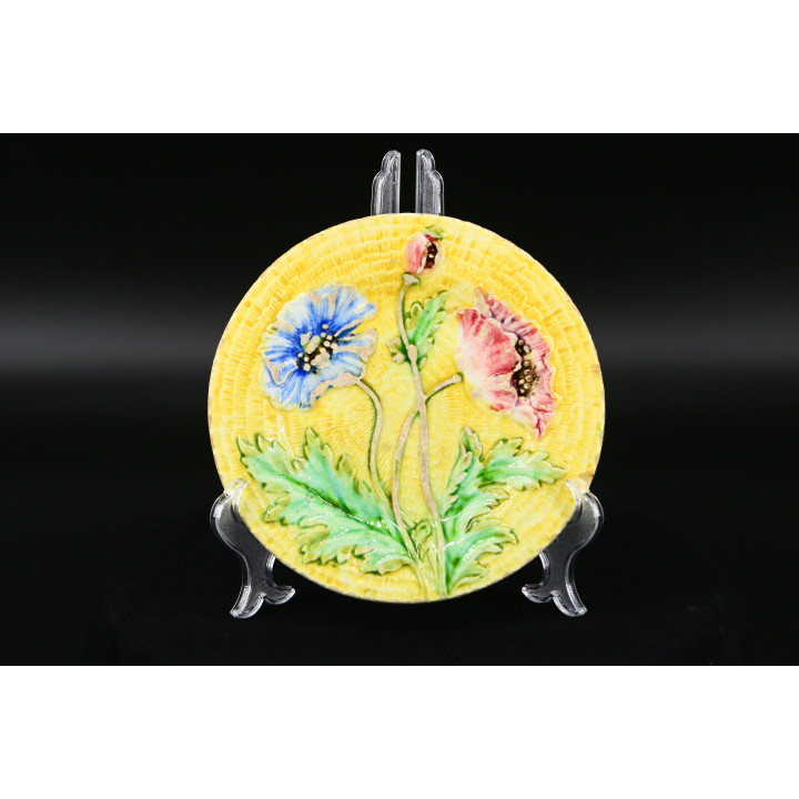 Assiette Barbotine Majolique Coquelicots 1970