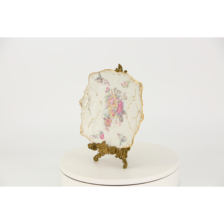 Assiette décorative en porcelaine aux roses, années 70