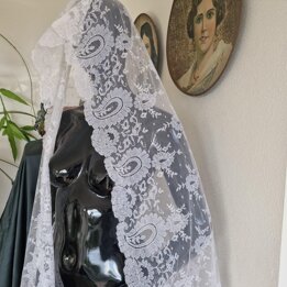 Witte Spaanse Mantilla Kant 260x100 cm - Bruidssluier en Goede Week - Elegante Bloemenkant