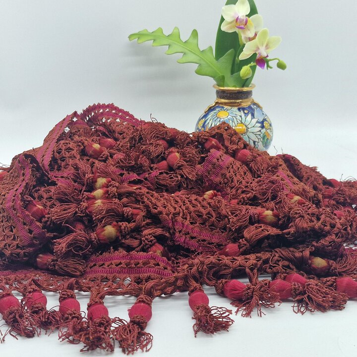 Galon de Passementerie Ancien, Frange en Soie Victorienne du XIXe Siècle avec Moules en Bois, Vente au Mètre, Textile de Restaur