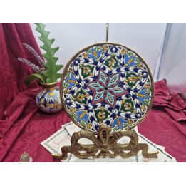 Talerz ścienny i ceramika Simón Artesanía Toledo, motyw mudejar ze złotem 24K, ręcznie malowana majolika, vintage Hiszpania