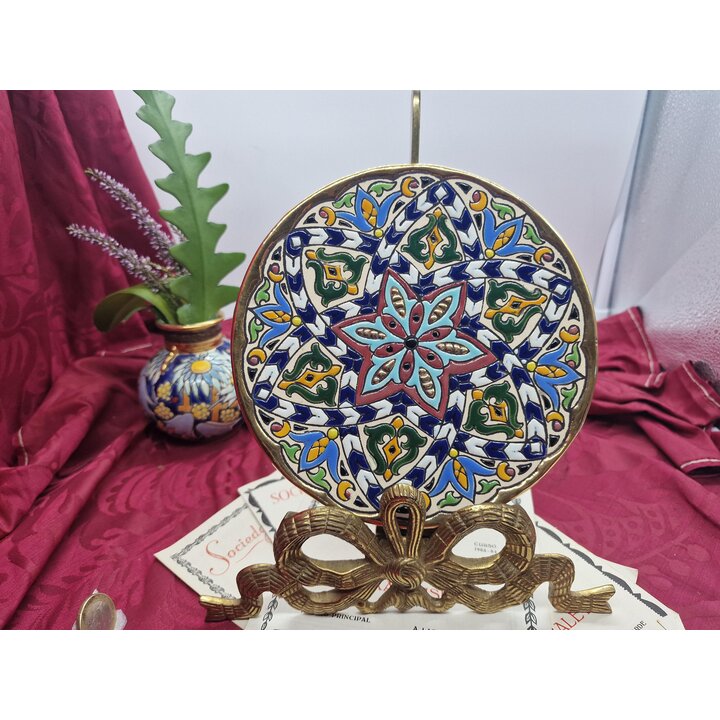 Prato de Parede e Cerâmica Simón Artesanía Toledo, Motivo Mudéjar com Ouro 24K, Maiólica Pintada à Mão, Vintage Espanha