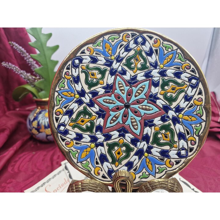 Wandteller und Keramik Simón Artesanía Toledo, Mudejar Motiv mit 24K Gold, Handbemalte Majolika, Vintage Spanien