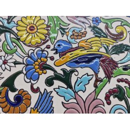 Plato Decorativo Cerámicas Sevilla Pimienta 11 España, Esmaltado a Mano Cuerda Seca y Oro 24K, Pájaros y Flores, Vintage, Diámet